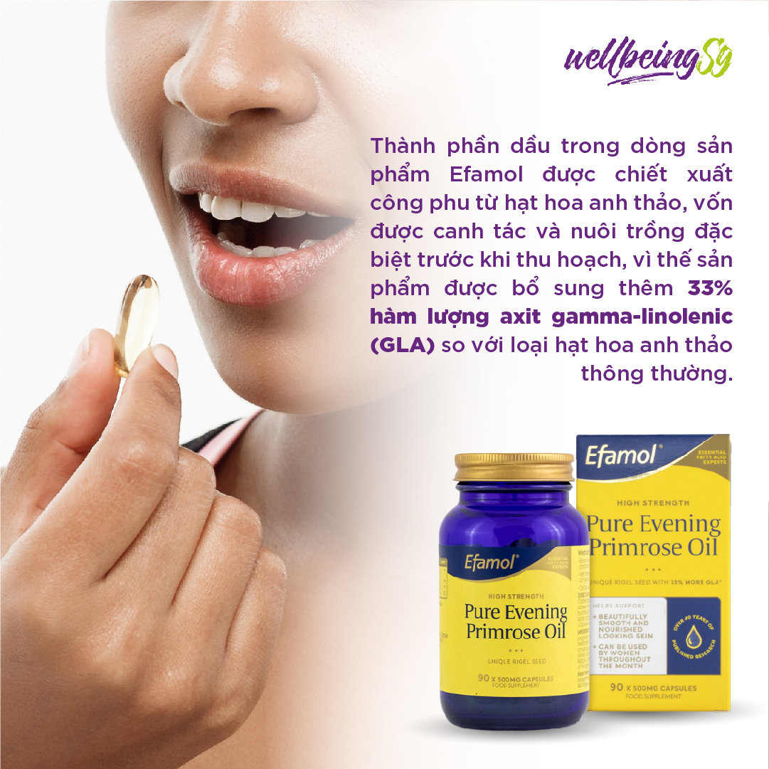 Viên Uống Bổ Sung Dầu Hoa Anh Thảo Nguyên Chất Efamol Pure Evening Primrose Oil, Giúp Cân Bằng Nội Tiết Tố, Bảo Vệ Và Làm Sáng Da (30 Viên Gel - 1000mg)
