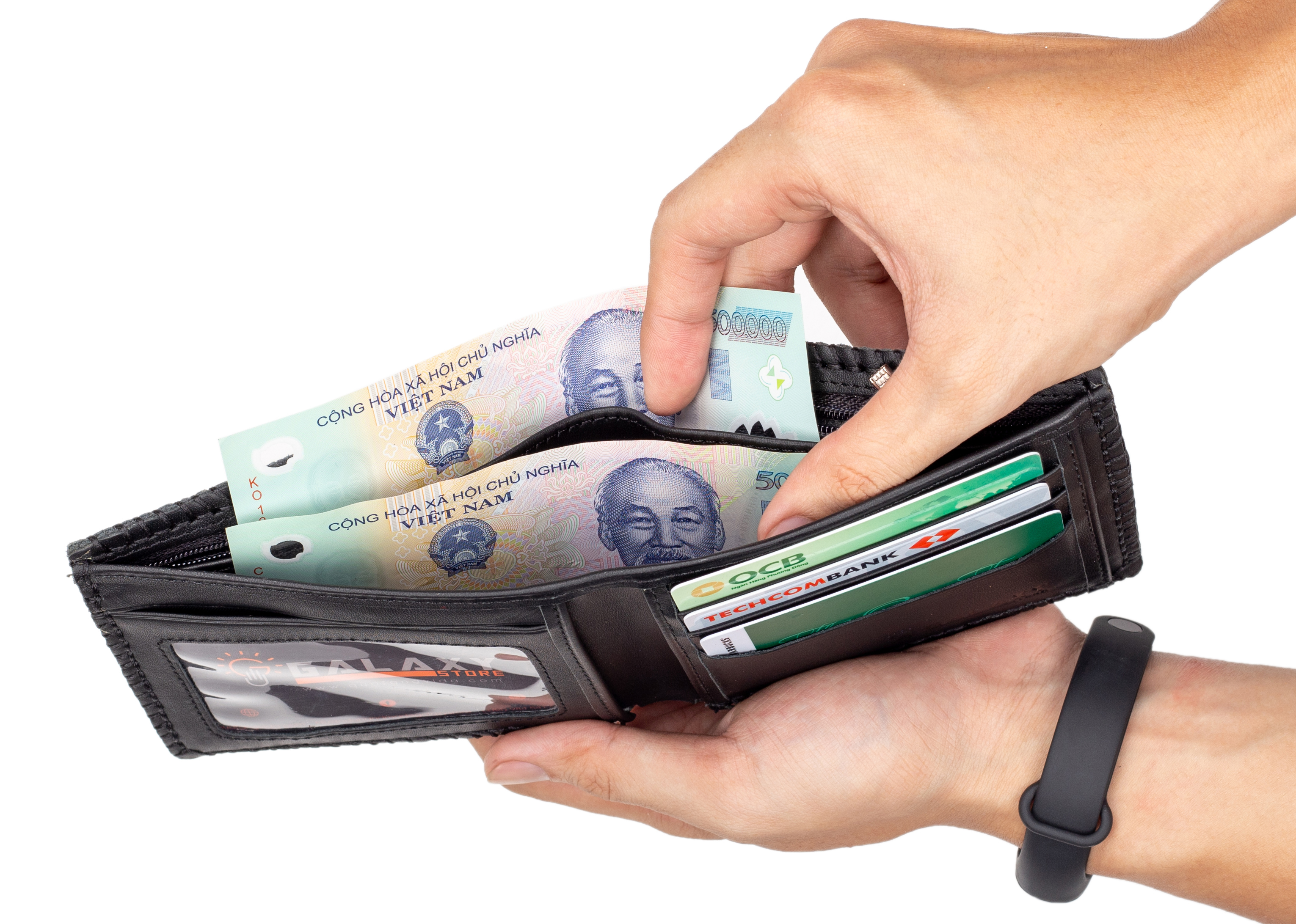 Ví Nam Da Bò Galaxy Store GVN01 - Đen (12.5 x 9.5 cm)