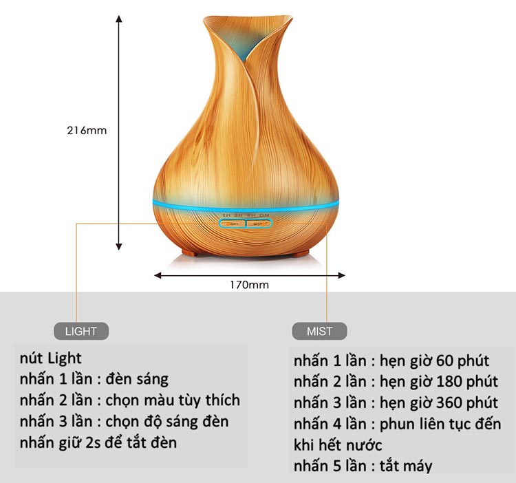 Combo Máy Khuếch Tán Tinh Dầu Bình Hoa Màu Vàng Fx2021 + Tinh Dầu Sả Chanh Lgn0272 (10ml)