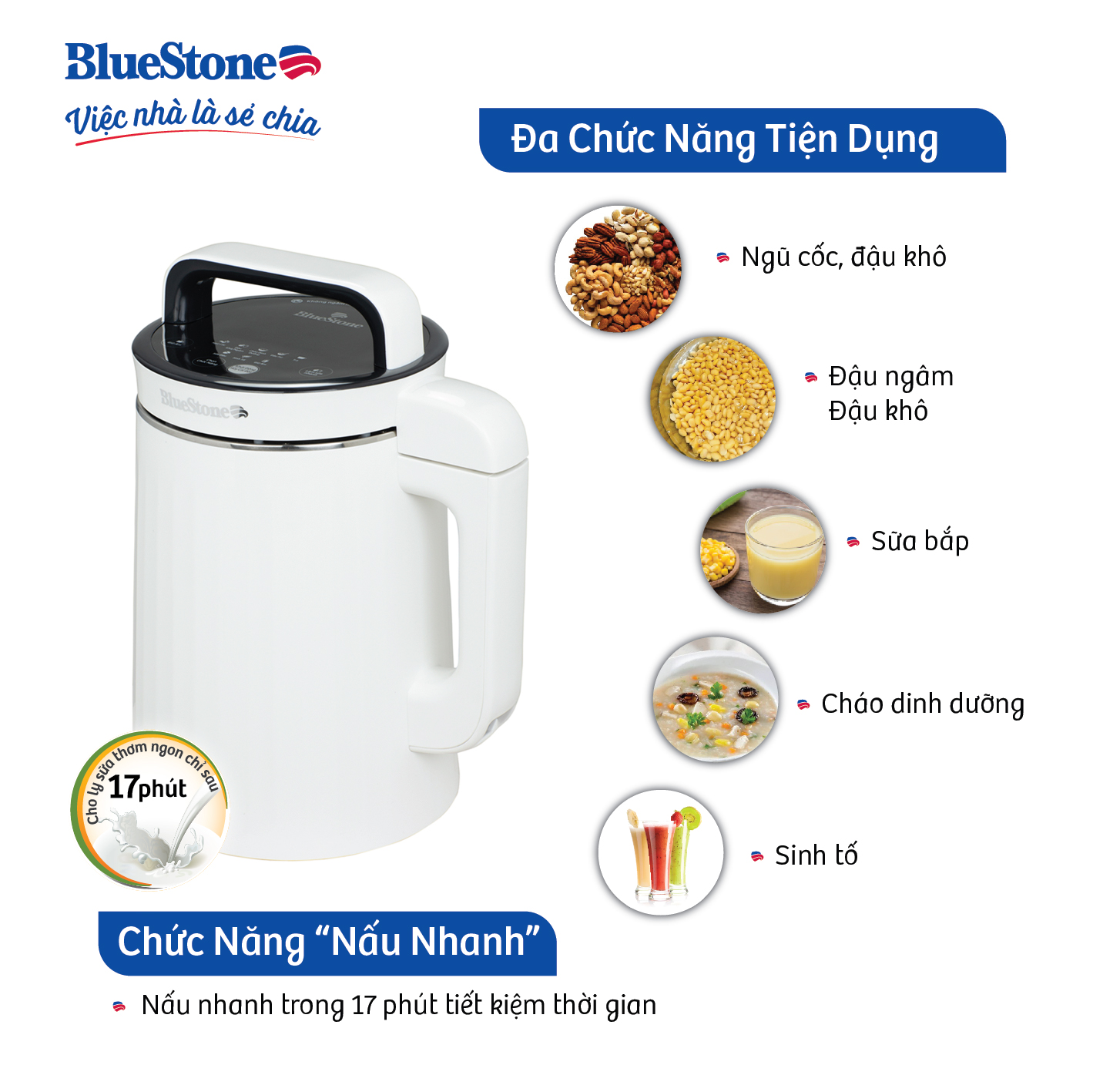 Máy Làm Sữa Hạt Đa Năng Bluestone SMB-7329 (1.3 Lít) - Hàng Chính Hãng