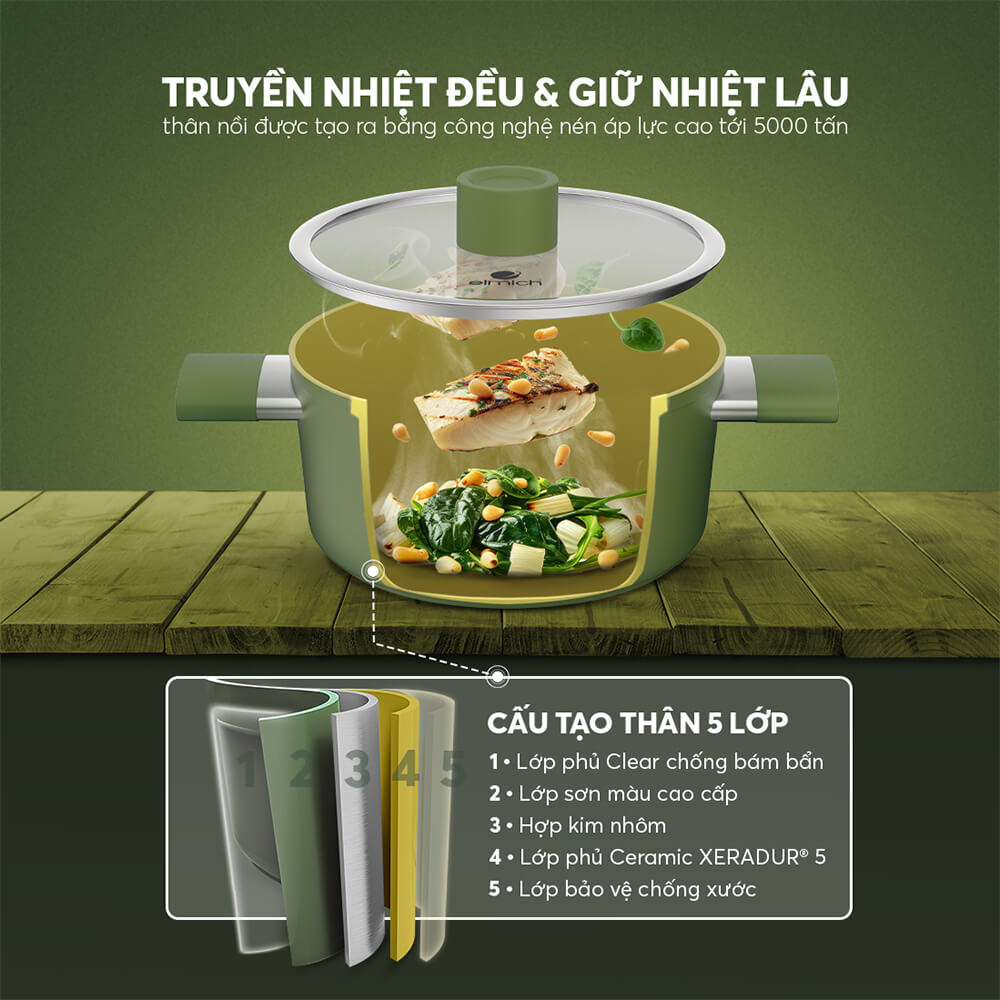 Nồi phủ sứ an toàn Elmich Olive EL-5523OV