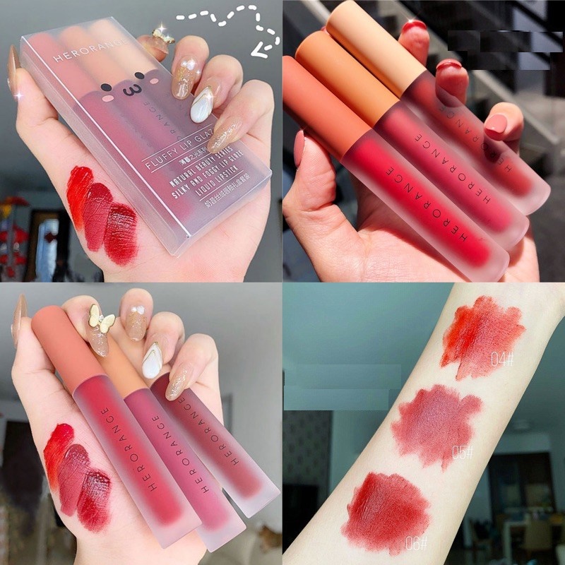 Set 3 Cây Son Kem Lì Herorange Fluffy Lip Glaze - Son kem |  MyPhamTrucXinh.com