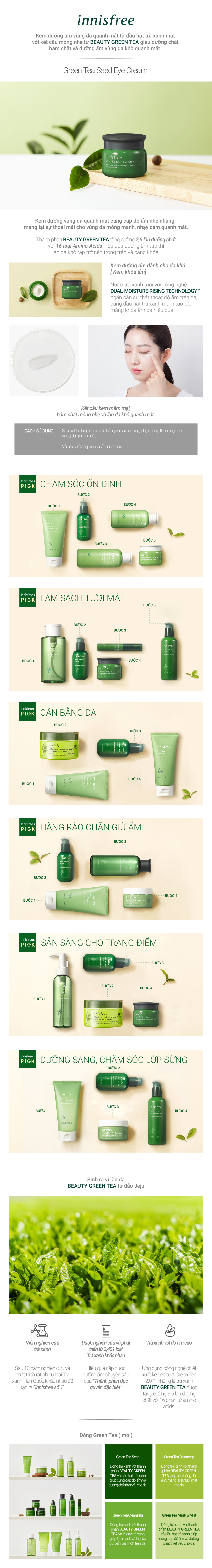 Kem dưỡng mắt làm mịn da từ trà xanh và dầu hạt trà xanh tươi Innisfree Geen Tea Seed Eye Cream 30ml - NEW