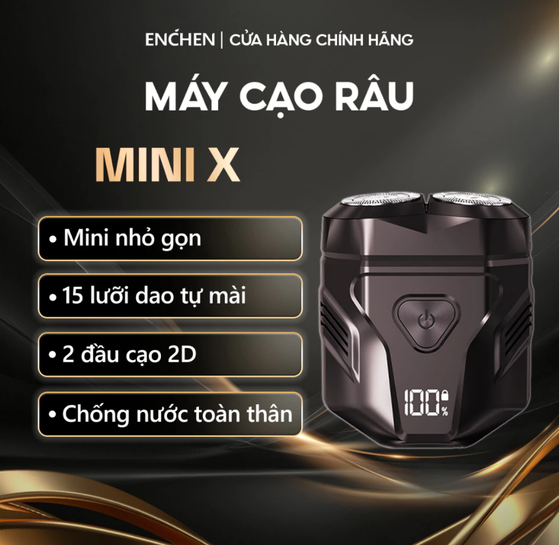 Máy cạo râu Enchen Mini X {New 2025} 15 lưỡi dao tự mài, đầu cạo 3D kháng nước toàn thân pin trâu - Hàng chính hãng