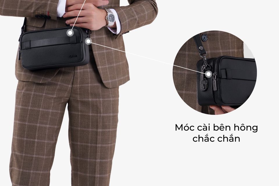 Clutch Đeo Chéo Ví Nam Cầm Tay GENCE RB08 Da Bò Khóa Vân Tay Cao Cấp Màu Đen
