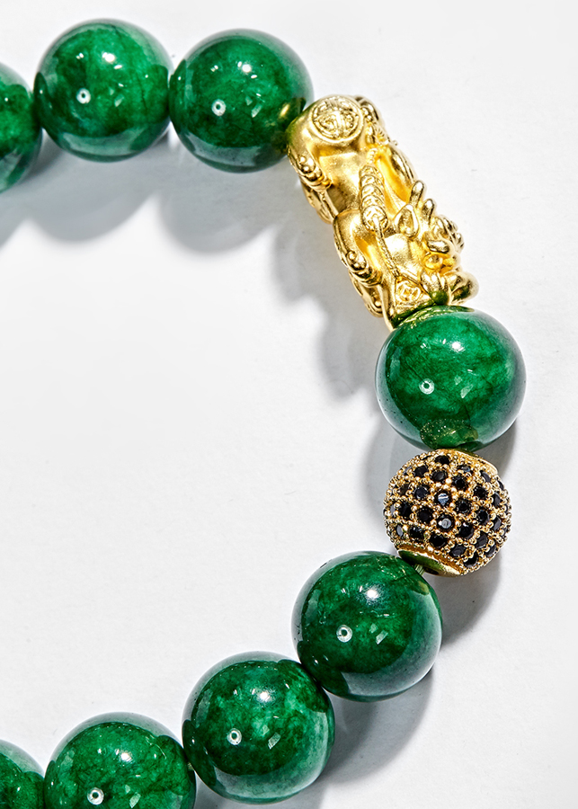 Vòng Tay Nam Đá  Cẩm Thạch Phối Tỳ Hưu Bạc Mạ Vàng 24K Ngọc Quý Gemstones