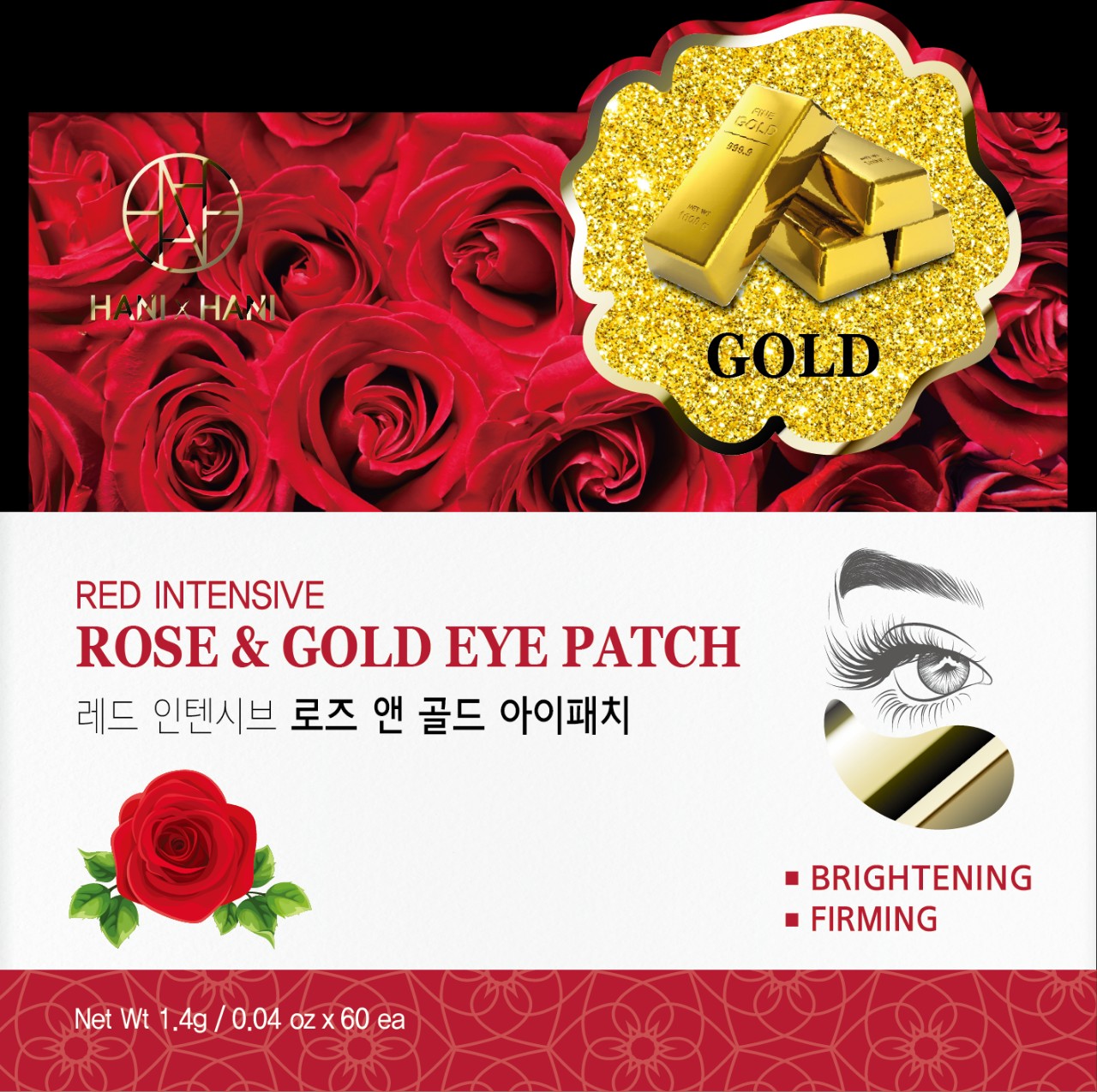 Mặt Nạ Xóa Thâm Và Nếp Nhăn Vùng Mắt tinh chất hoa hồng và vàng Hani x Hani 50G Hani x Hani Red Intensive Rose & Gold Eye Patch 3