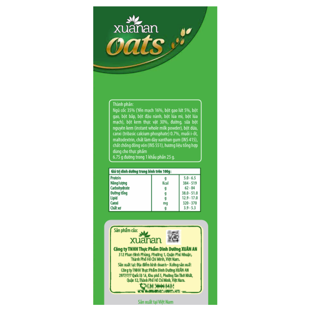 Ngũ Cốc Yến Mạch Xuân An [ít đường] Túi 400G {25g*16 gói}
