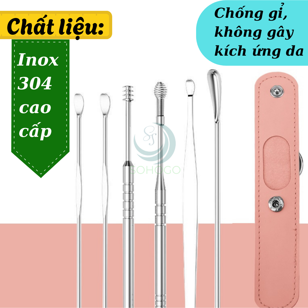 Dụng Cụ Lấy Ráy Tai Inox 360°- Tai Sạch – Dụng Cụ Vệ Sinh Tai Thông Minh- Bộ Lấy Ráy Tai Xoắn Ốc Chuyên Dụng- Dụng Cụ Vệ Sinh Tai Không Đau Inox Cao Cấp- Dụng Cụ Lấy Ráy Tai Xoay 360 Độ Kèm Bao Đựng