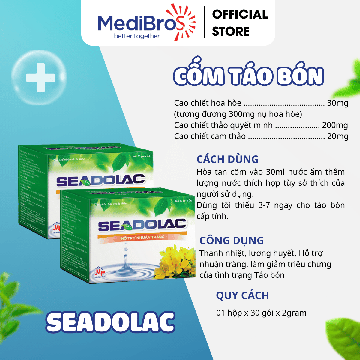 SEADOLAC HỖ TRỢ NHUẬN TRÀNG TỰ NHIÊN CHO TRẺ EM VÀ NGƯỜI LỚN hộp 30 gói/2g