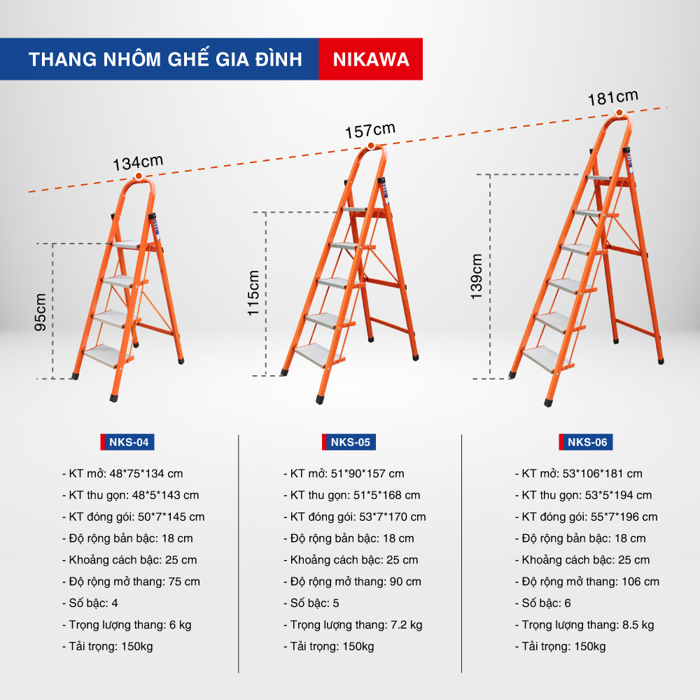 Thang Ghế Nikawa NKS-04 - 4 Bậc - 92cm - Màu Cam