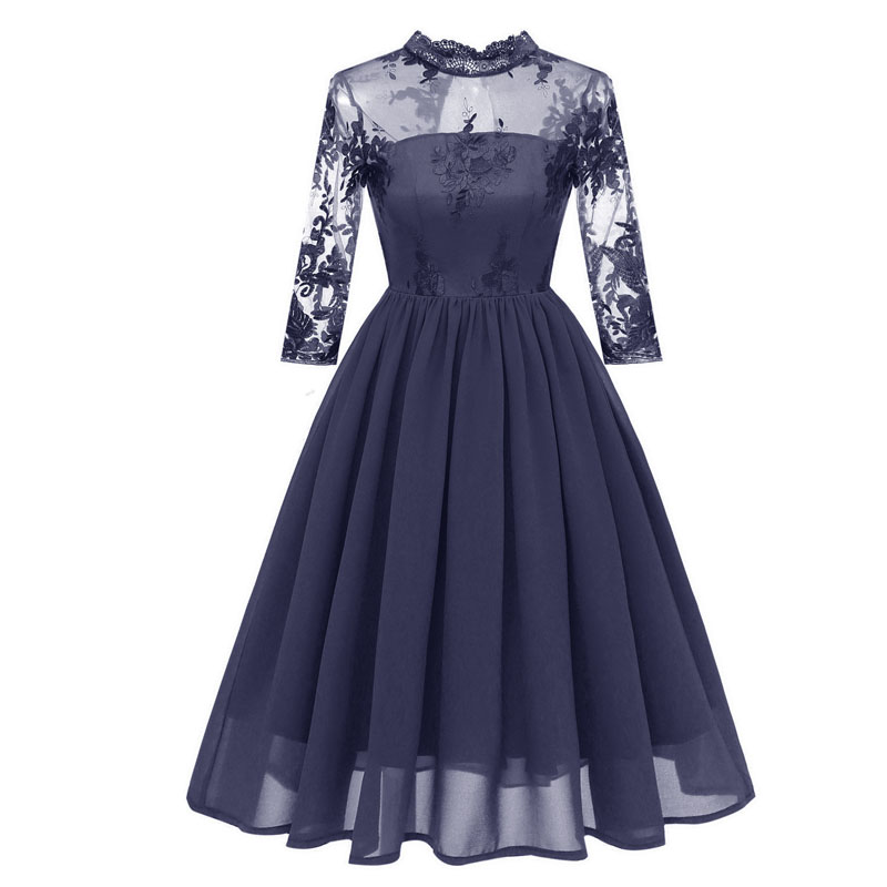 2019 Fashion Luxury Women Applique Dresses Elegant O-Neck Female Party Prom Dress Ball Gown