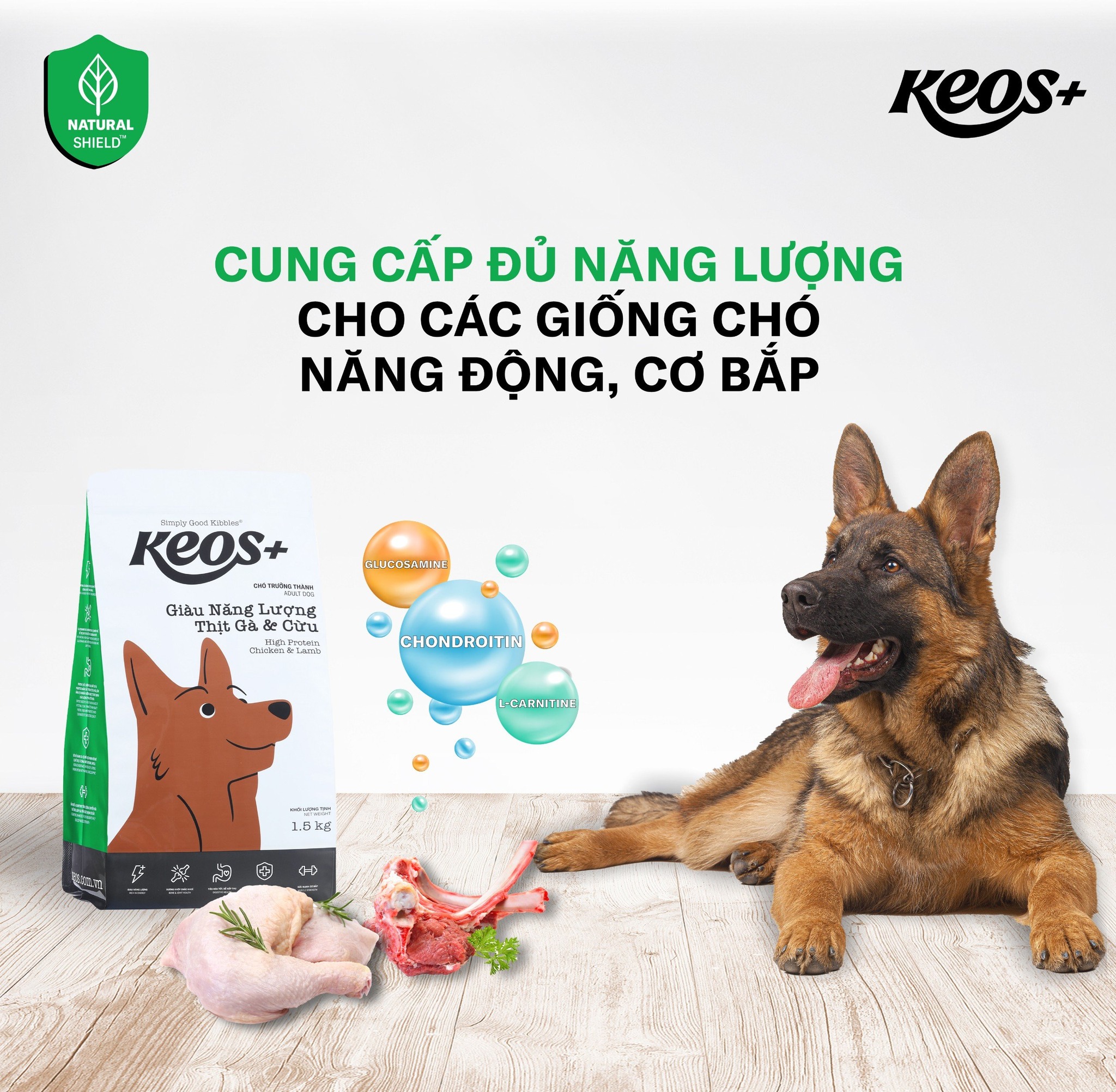 20KG Thức ăn cho chó Keos Plus Giàu Năng Lượng Thịt Gà & Cừu - Keos+ High Protein Chicken & Lamp