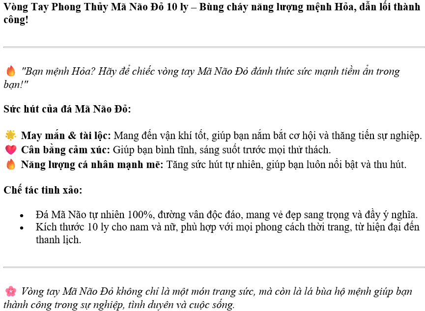 Vòng Tay May Mắn Đá Mã Não Đỏ Đậm Đẹp  size 10mm 18 Hạt  Nữ mạng Hỏa mạng Thổ ạ Màu Đỏ là màu Chiến Thắng ạ