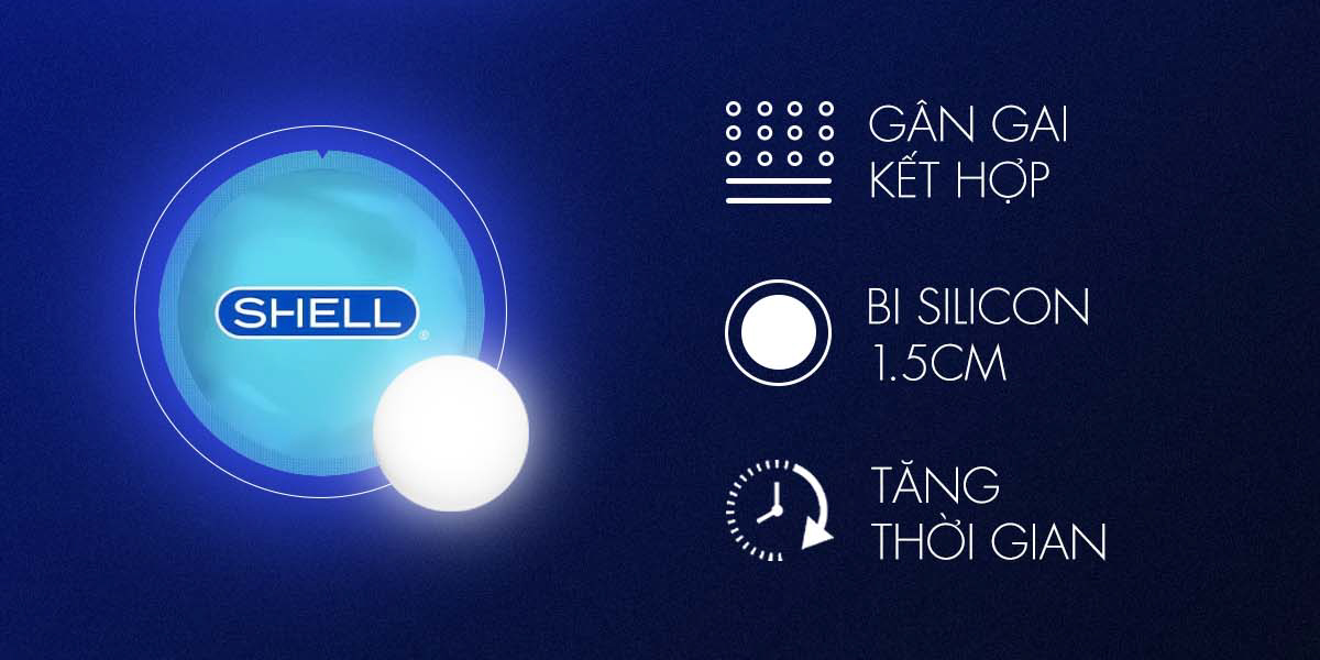 Bao cao su Shell Love Bead - Gân nổi, kéo dài thời gian, bi tăng 1.5cm - Hộp 5 cái | SHELL CHÍNH HÃNG