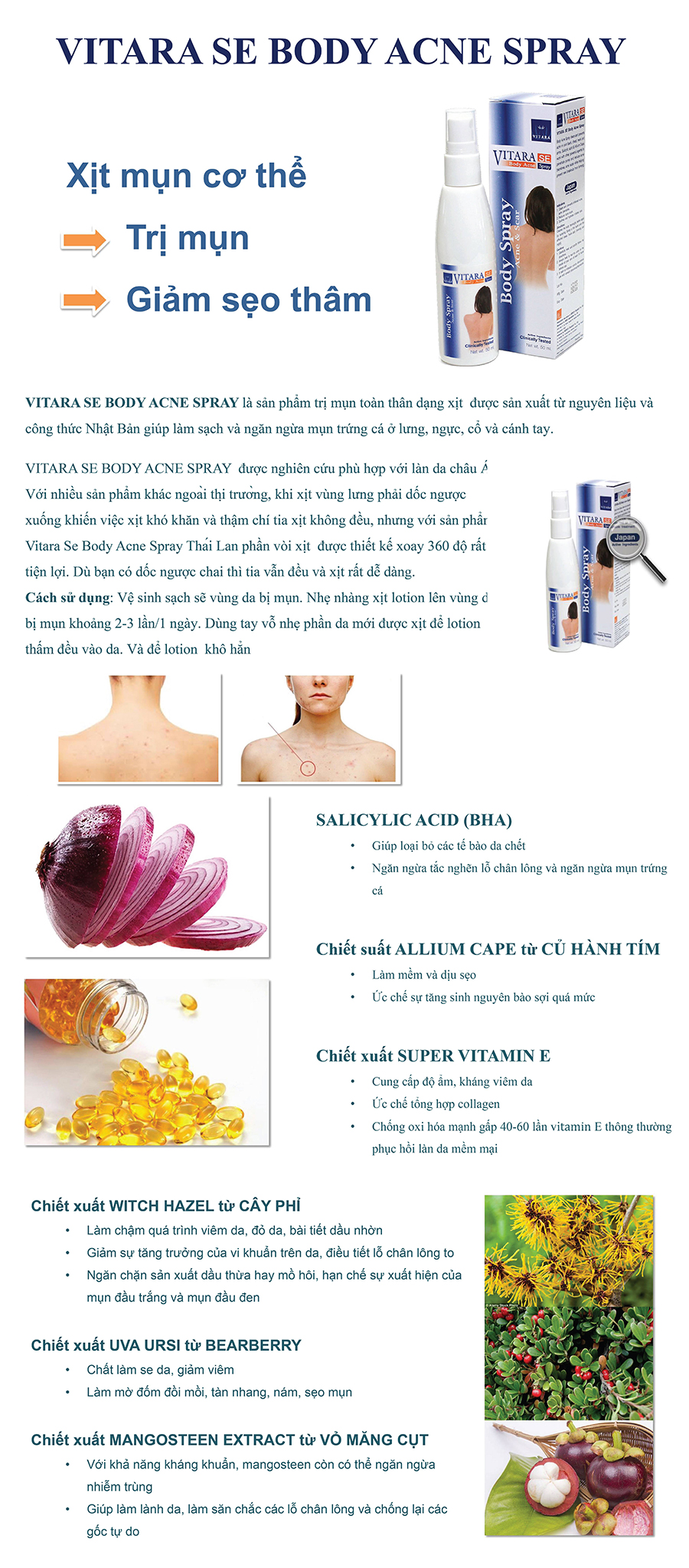 Xịt Mụn Lưng, Cánh Tay, Ngực Và Cổ Vitara Se Body Acne Spray - BER24 (50ml)