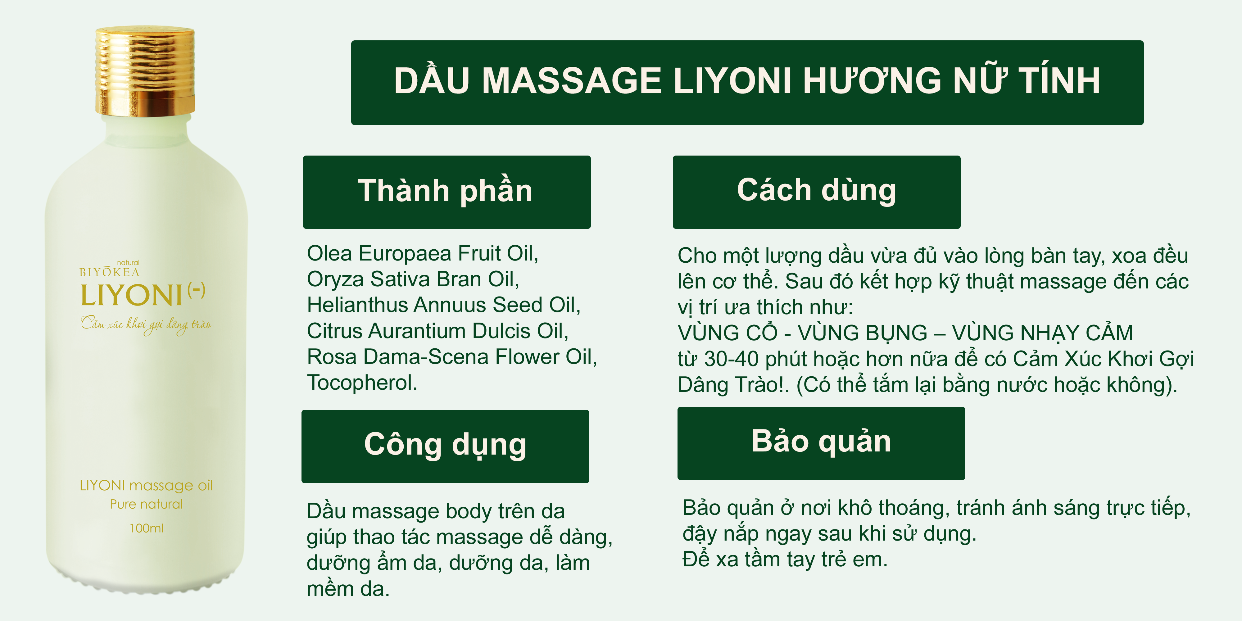 Dầu Bôi Trơn Massage Liyoni Biyokea (100ml) - Hương Thơm Nữ Tính 1
