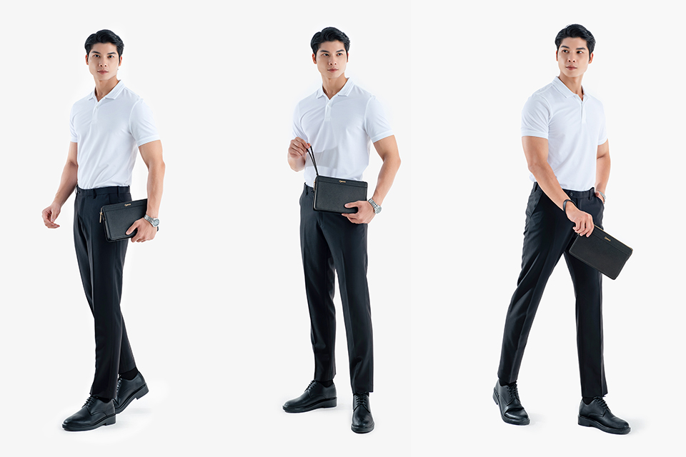 Clutch Da Hàng Hiệu Ví Nam Cầm Tay Công Sở GENCE HT11 Da Bò Cao Cấp Màu Đen