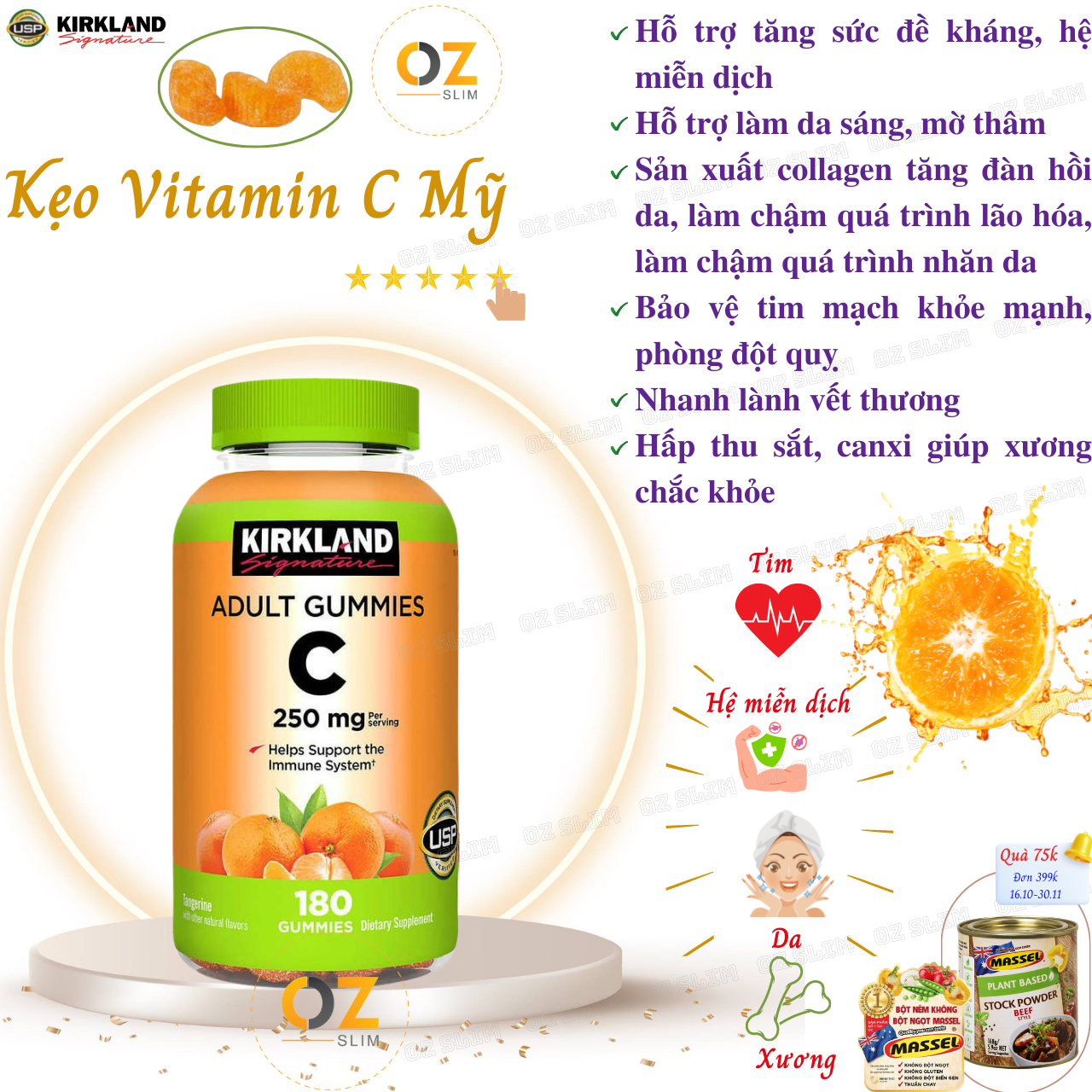 Kẹo Vitamin C Mỹ Kirkland Signature Adult Gummies C 250mg