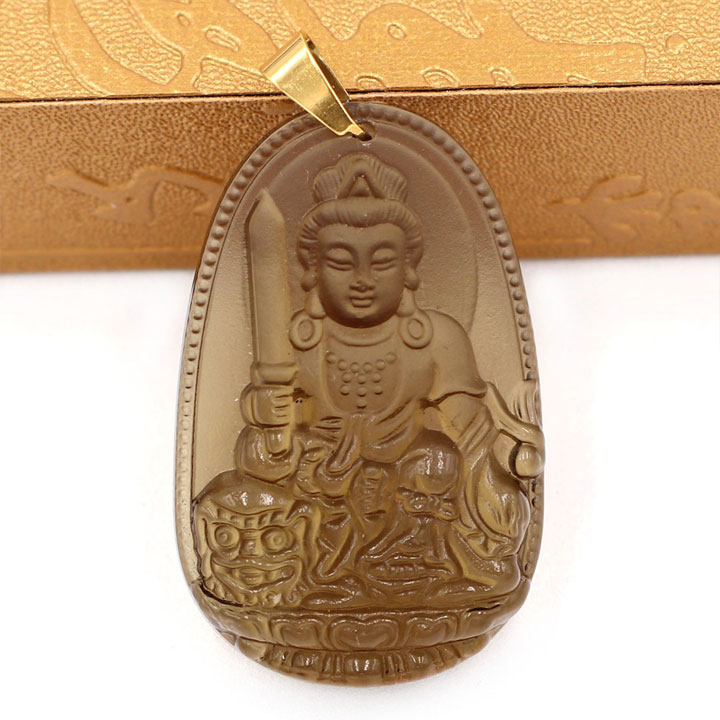 Mặt Phật Văn Thù Bồ Tát đá Obsidian 5cm MBNN3 - phật bản mệnh tuổi Mão - Mặt size lớn