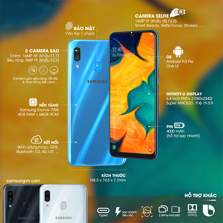 Điện Thoại Samsung Galaxy A30 (32GB/3GB) - Hàng Chính Hãng
