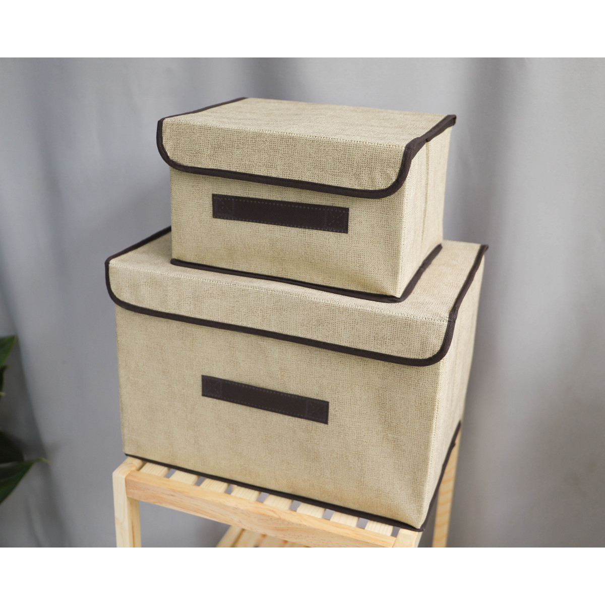Bộ 2 thùng vải, hộp vải đựng đồ đa năng -Màu Nâu Kem - Hộp vải đựng quần áo 2 size đựng quần áo, đồ lót, giày, văn phòng phẩm, đồ dùng cá nhân rất tiện lợi-Bộ 2 hộp vải đựng đồ vải canvas siêu xinh có nắp đậy, tủ vải đựng đồ hộp cái