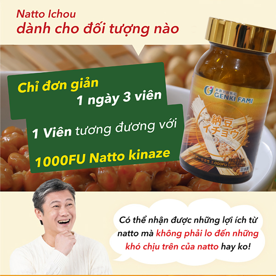 Combo 3 Hộp Natto Ichou Phòng Ngừa Đột Quỵ, Bổ Não, Giúp Giảm Căng Thẳng Mệt Mỏi, Ngủ Ngon Genki Fami Nhật Bản Nattokinase 3000FU