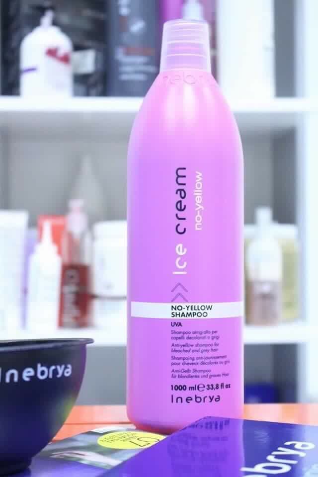 Dầu gội khử vàng No-Yellow Inebrya Ice-Cream shampoo cho tóc nhuộm trắng bạch kim highlight Italy 1000ml 1