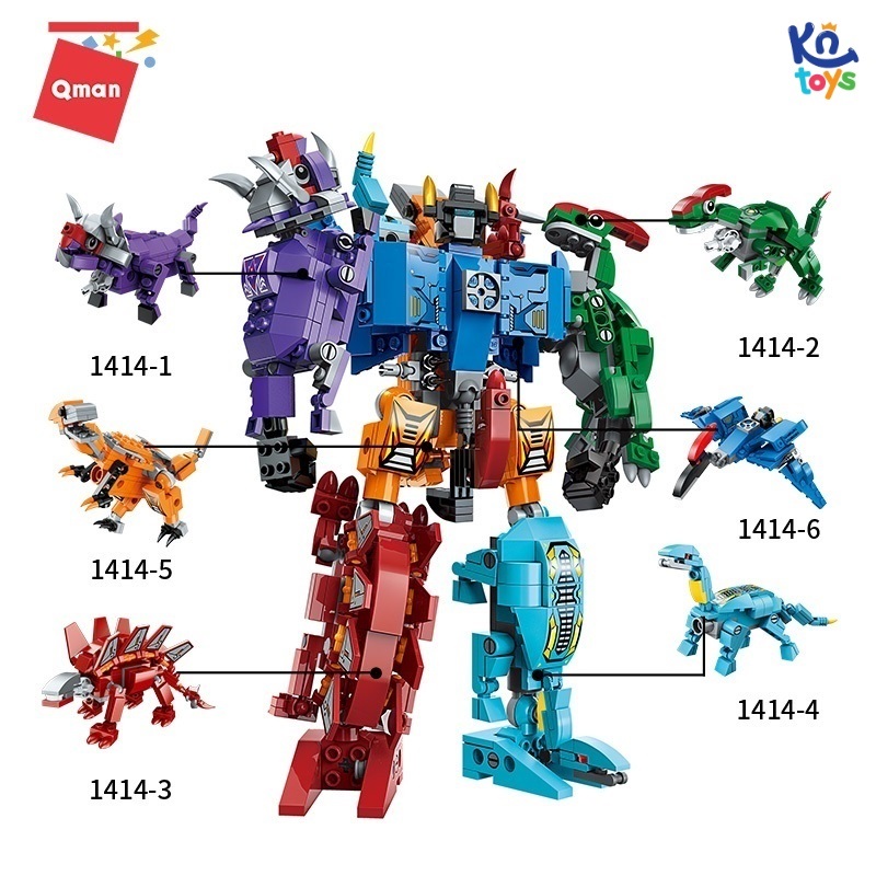 Đồ chơi xếp hình, lắp ráp 6 in 1 Qman 1414 - Siêu Robot khủng long Sura (456 mảnh ghép)