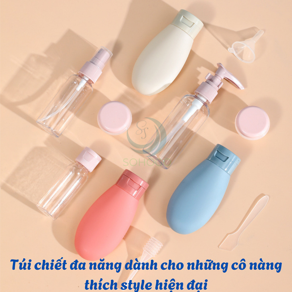 Bộ 11 Lọ Chiết Mỹ Phẩm Du Lịch Tiện Dụng Kèm Túi Đựng 11 Món- Chọn màu-Combo 11 Món Chai Chiết Du Lịch Cao Cấp – Silicone Mềm, Đa Dụng, Chuẩn Mang Lên Máy Bay