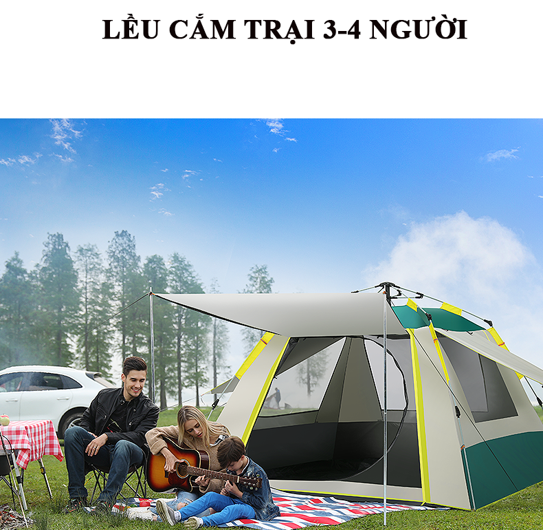 Lều Cắm Trại Du Lịch Tự Bung Gập Gọn 3 Đến 4 Người Siêu Chống Nắng Và Mưa Đại Nam Sport + Kèm Tấm Phủ Nóc Lều