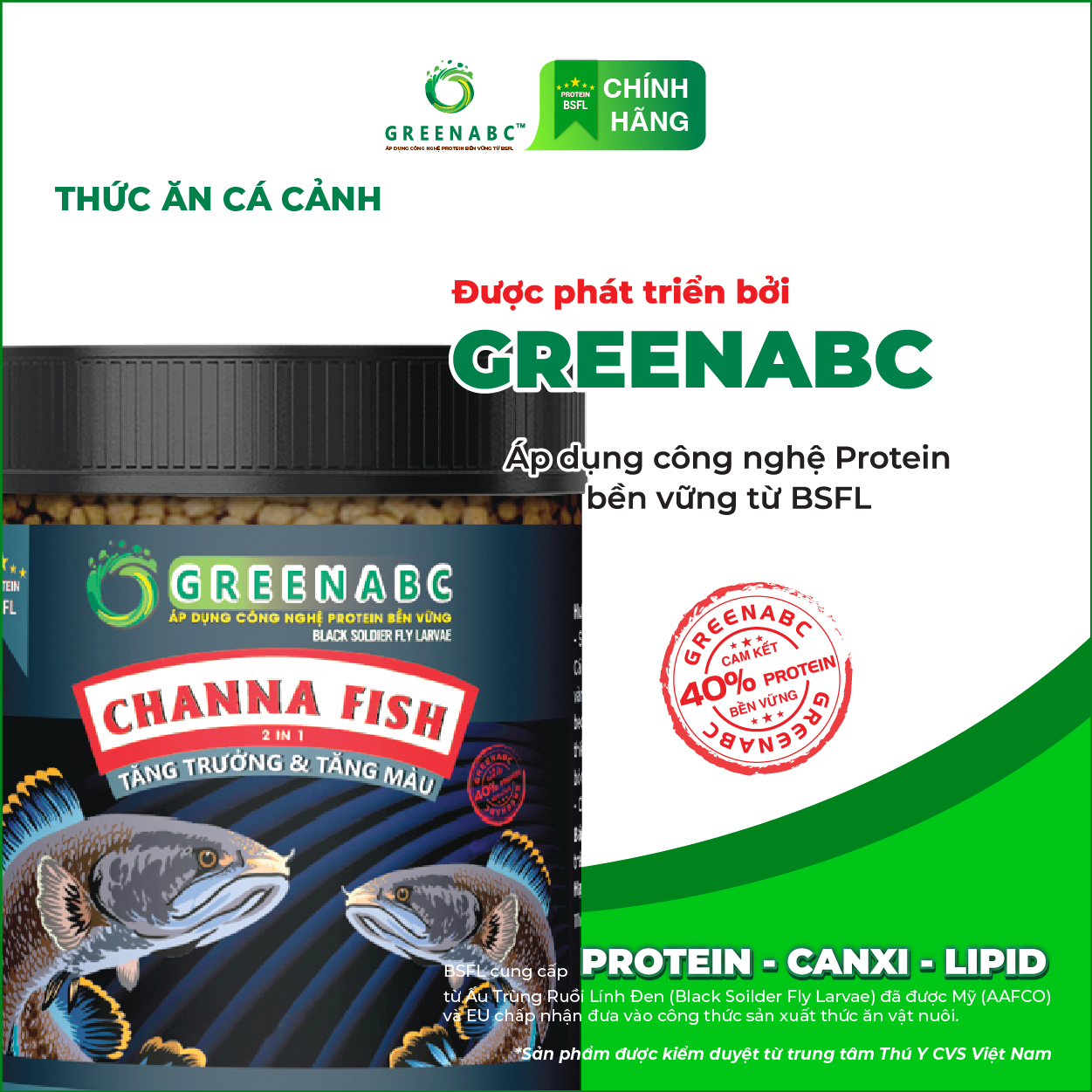Thức ăn Cá Lóc Cảnh GREENABC - Channa Fish – Hàm lượng protein 40% giúp tăng trưởng nhanh, lên màu đẹp, màu sắc rực rỡ - Hộp 350g