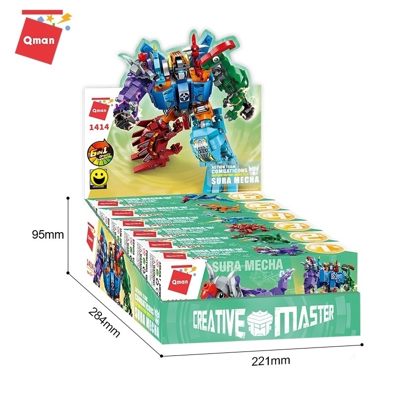 Đồ chơi xếp hình, lắp ráp 6 in 1 Qman 1414 - Siêu Robot khủng long Sura (456 mảnh ghép)