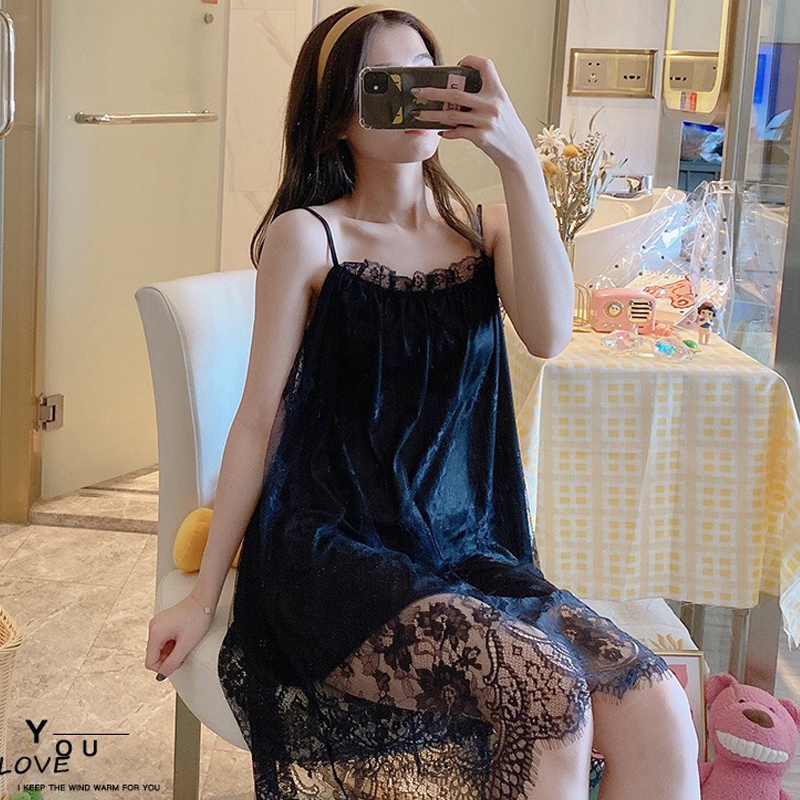 Đầm ngủ hai dây dáng suông Q47 - Váy ngủ dể thương dáng suông- Đồ ngủ mặc nhà sexy