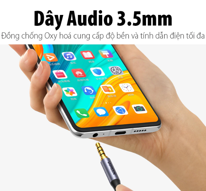Cáp âm thanh 2 đầu 3.5mm 2m Vỏ nhôm dây dù Ugreen 183AT20782AV Hàng chính hãng