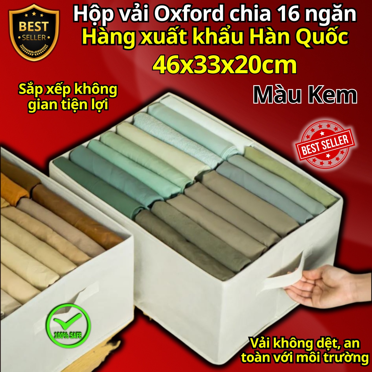 Hộp vải đựng đồ chia ngăn NB4 - Hộp đựng quần áo chia ngăn gấp gọn chính hãng D Danido