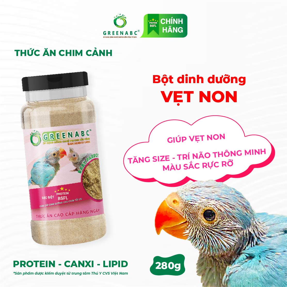 Bột dinh dưỡng cho Vẹt Non, Chim Non GREENABC – Bổ sung dinh dưỡng protein, canxi, lipid - Hộp 280g