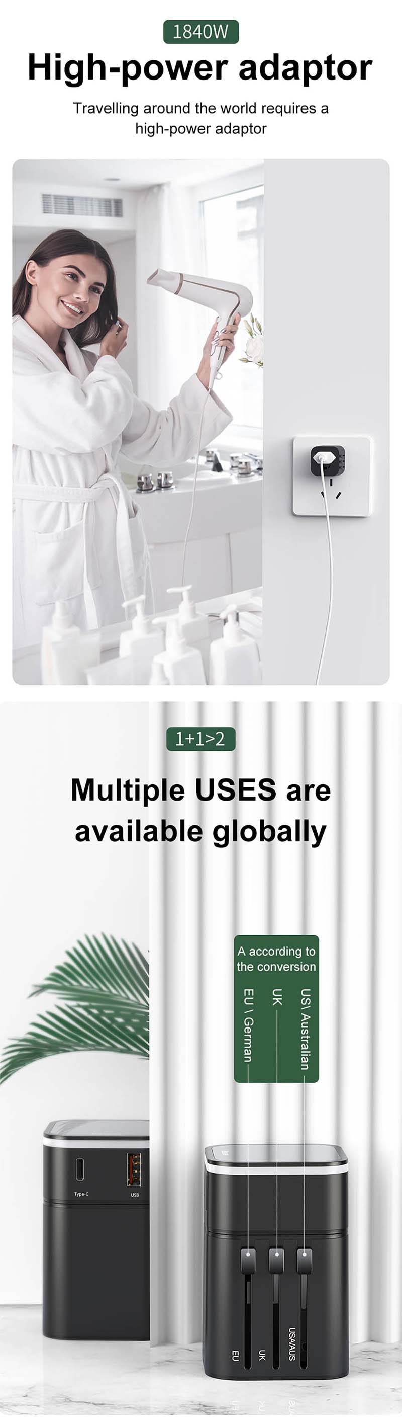 Bộ sạc du lịch Baseus Removable 2in1 universal travel adapter PPS - Củ sạc nguồn cao