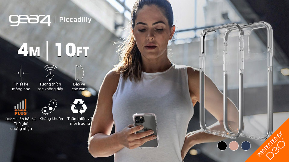Ốp lưng Gear4 Piccadilly iPhone - Công nghệ chống sốc độc quyền D3O, kháng khuẩn, tương thích tốt với sóng 5G - Hàng chính hãng