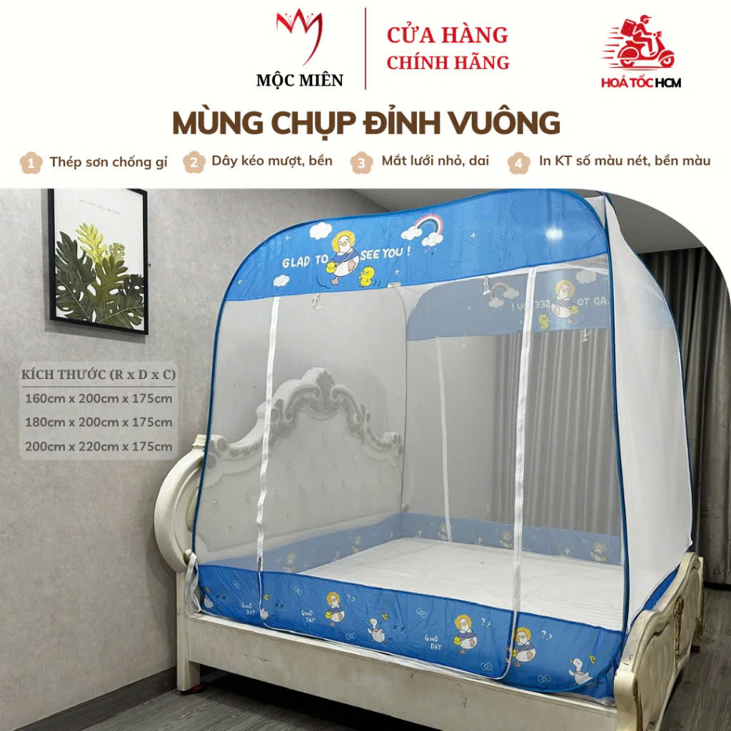 Màn Chụp Đỉnh Vuông Cao Cấp Mộc Miên - Kích Thước 1,6mx2m ( Hình thật )