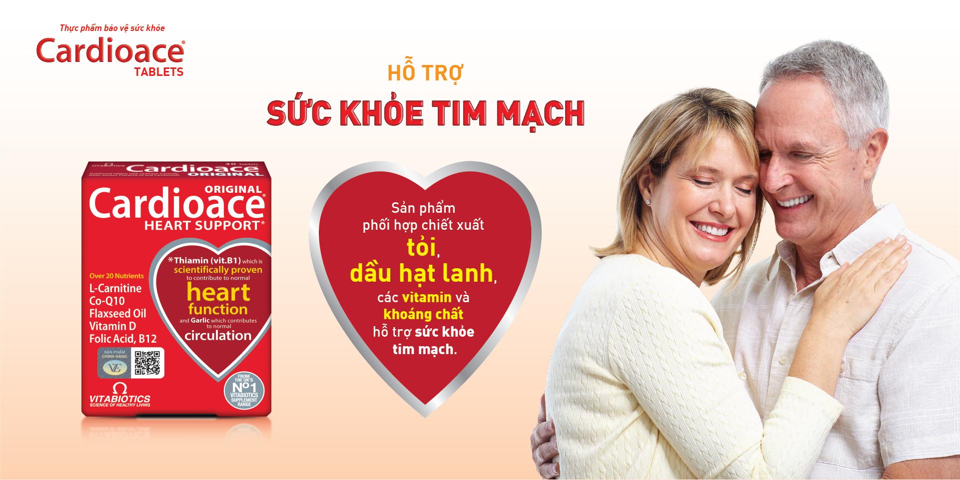 Thực phẩm bảo vệ sức khỏe CARDIOACE - Hỗ trợ sức khỏe tim mạch - HÀNG CHÍNH HÃNG - CÓ TEM CHÍNH HÃNG - Hộp 30 viên - KÈM QUÀ TẶNG 1