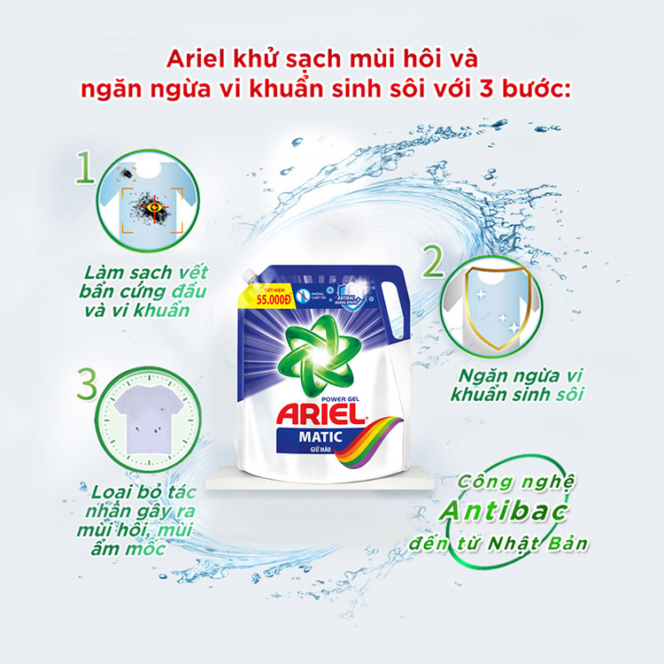 Combo 2 Nước Giặt Ariel Matic Giữ Màu (2.15Kg / Túi)