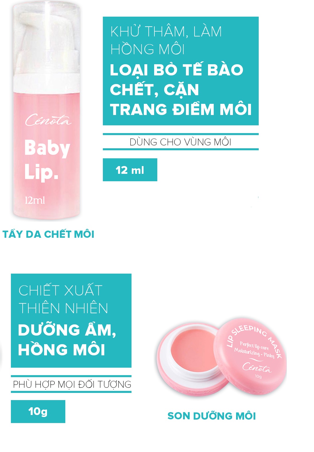 Khử thâm - Làm hồng - Dưỡng môi Cenota Baby Lip và Lip Gloss Balm