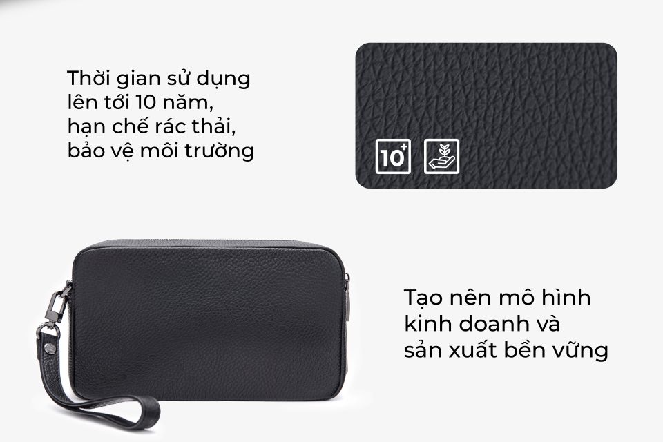 Clutch Đeo Chéo Ví Nam Cầm Tay GENCE RB08 Da Bò Khóa Vân Tay Cao Cấp Màu Đen