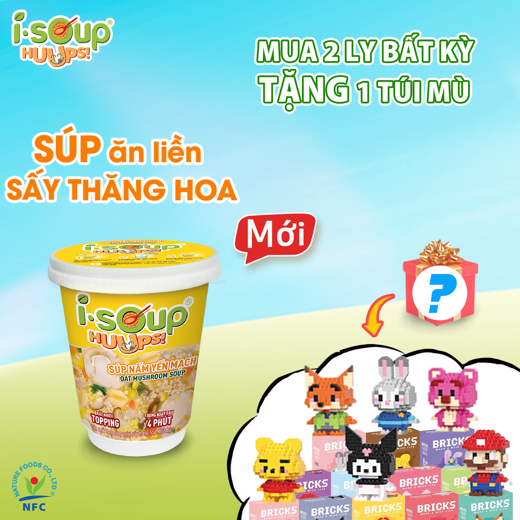 Súp Nấm Yến Mạch Ăn Liền ISOUP HUUPS Hũ 24G - Súp Ăn Liền Sấy Thăng Hoa