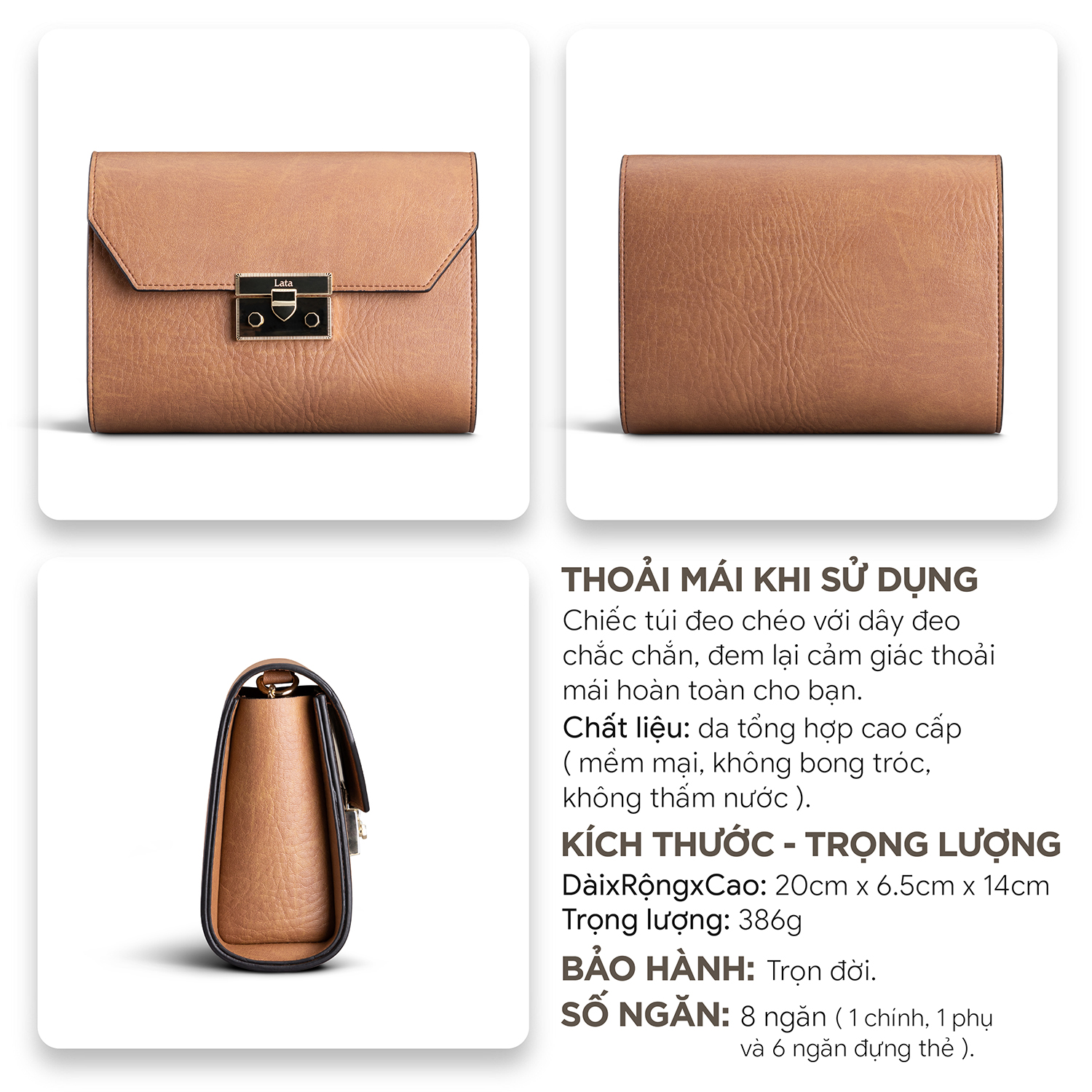 Túi Lata ( Thời trang nữ đi chơi size 20 - Túi đeo chéo da  HN100 )
