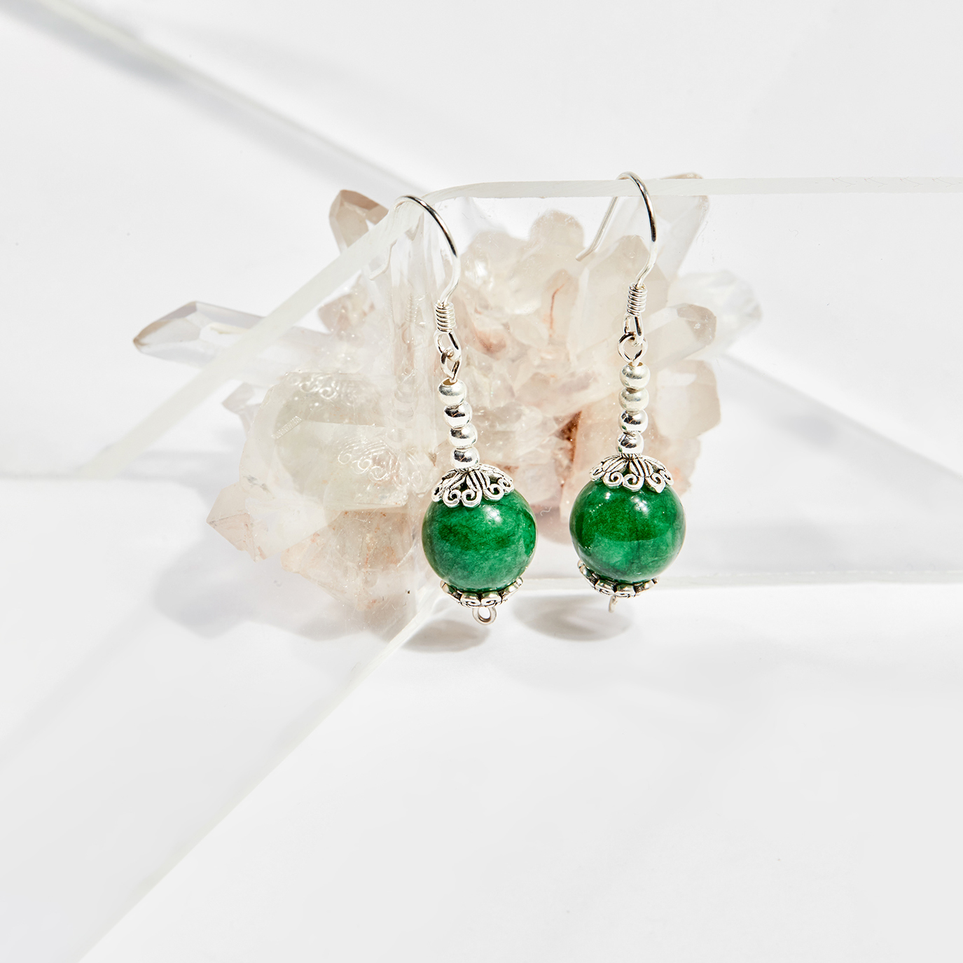 Bông tai đá cẩm thạch 10mm mệnh hỏa , mộc - Ngọc Quý Gemstones