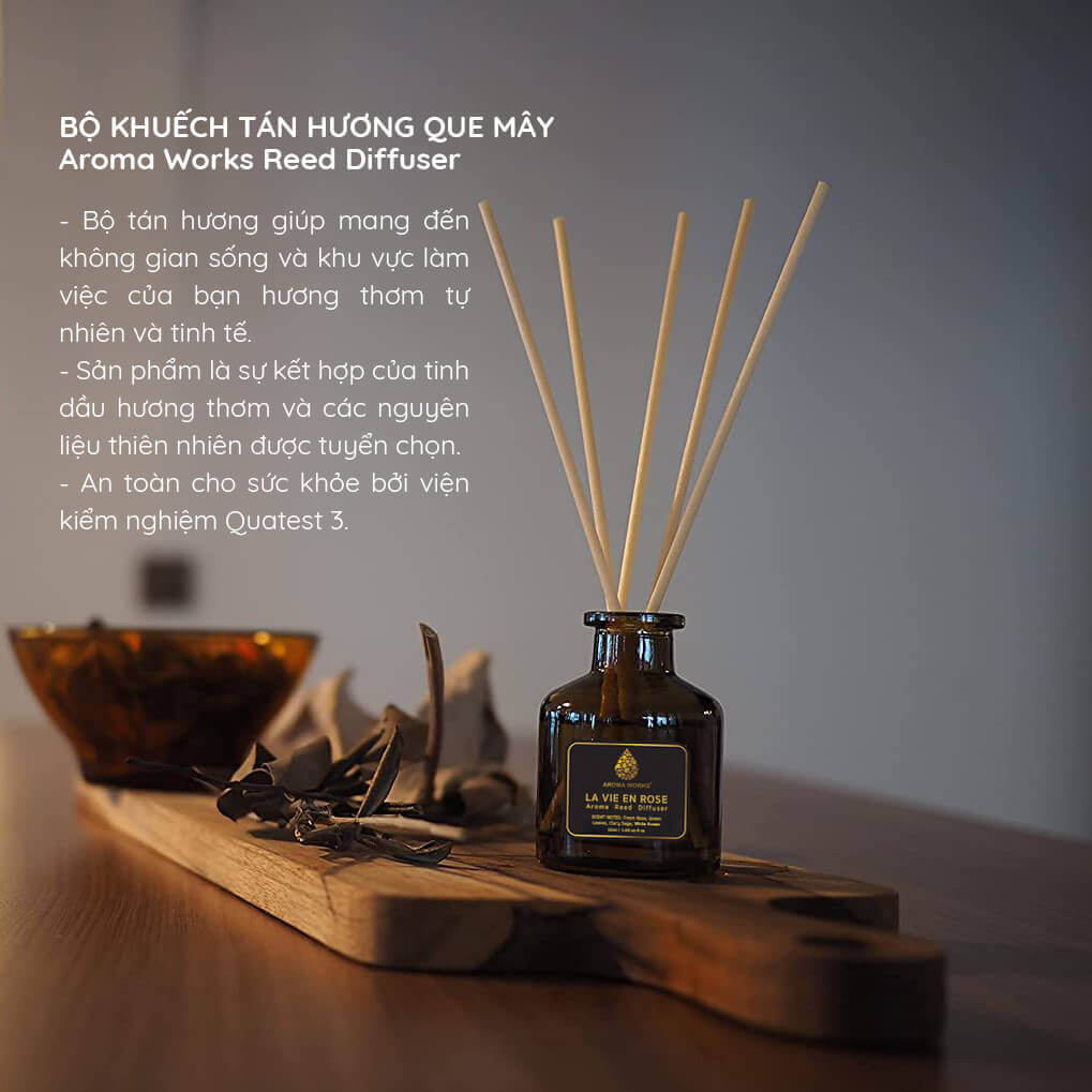 tinh dầu tán hương thơm phòng cao cấp que mây aroma works reed diffuser - lovely rose 3