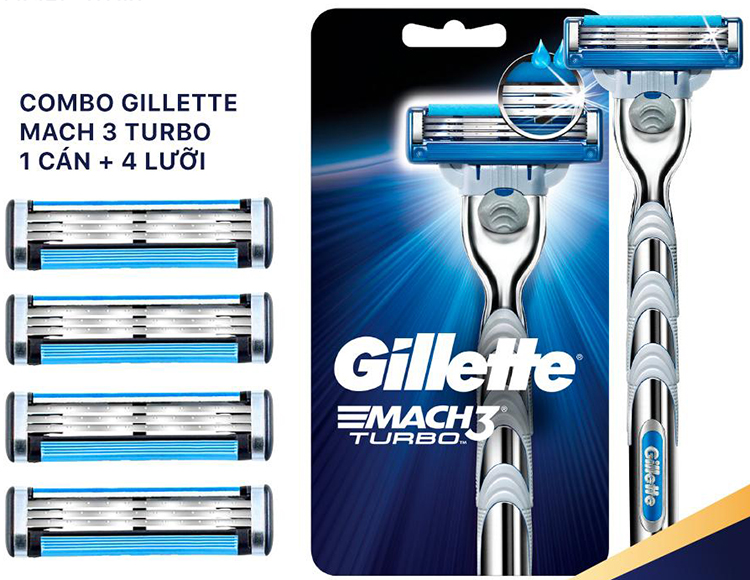 Combo Dao Cạo Râu Gillette Mach 3 Turbo (4 Lưỡi / Vỉ)