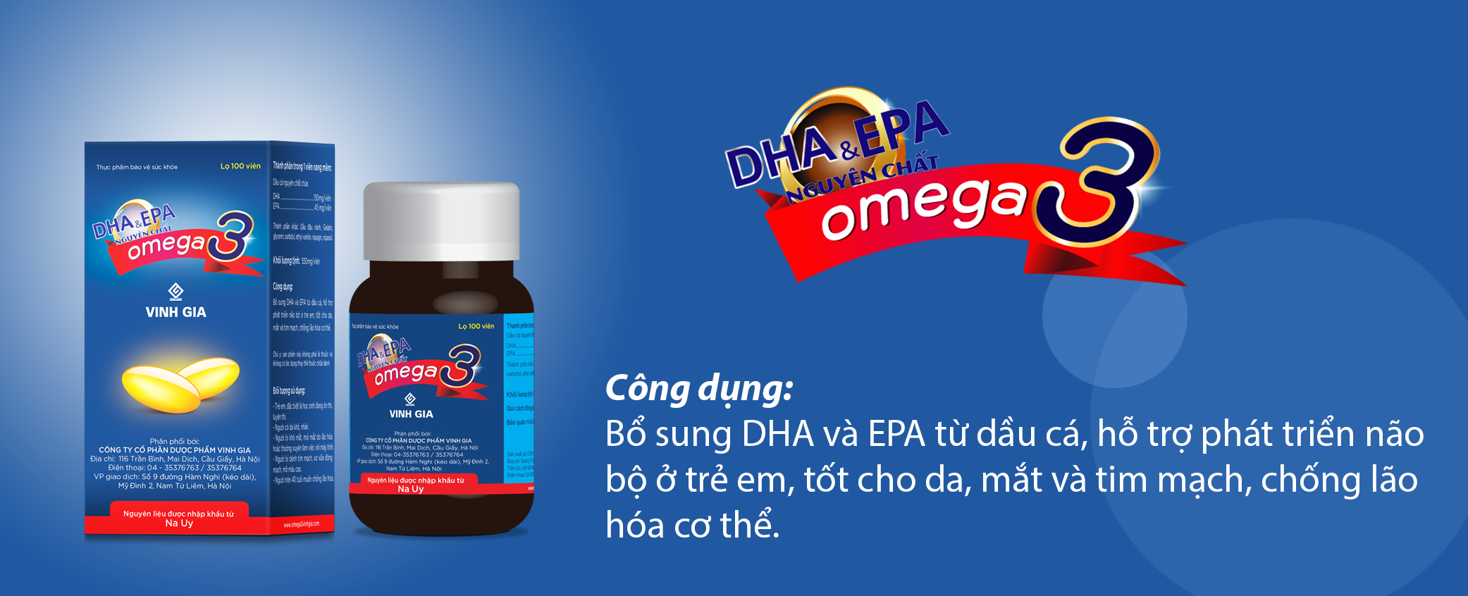 Thực Phẩm Chức Năng Viên Uống Hỗ Trợ Bảo Vệ Sức Khỏe Omega3 Vinh Gia Hộp 100 Viên - 01O001